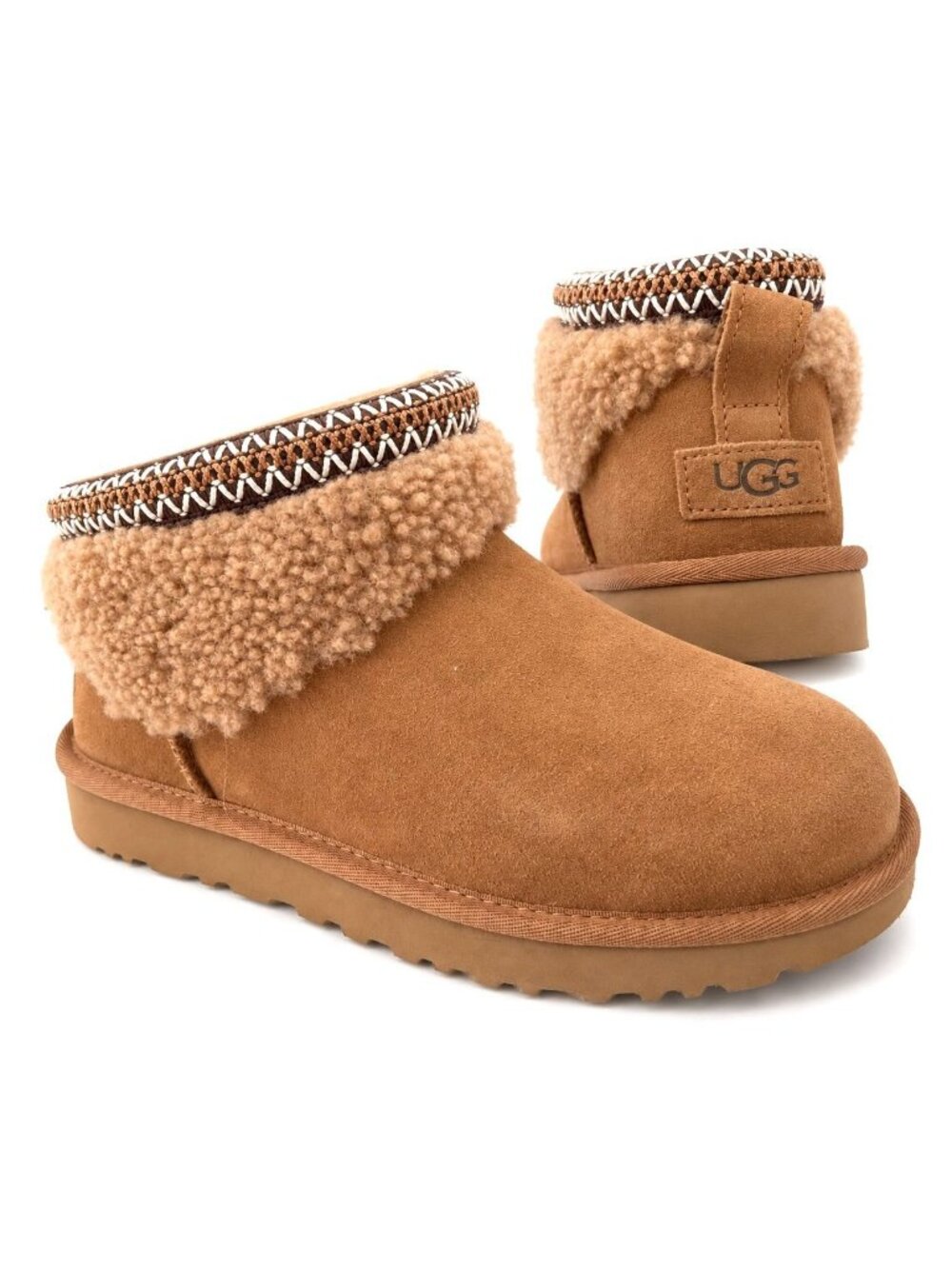 UGG® Classic Ultra Mini Maxi Curly Shearling Chestnut Suede Womens 7